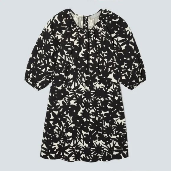 Everlane Seersucker Floral Puff Sleeve Mini Dress Scandinavian Summer Sundress - Picture 2 of 12